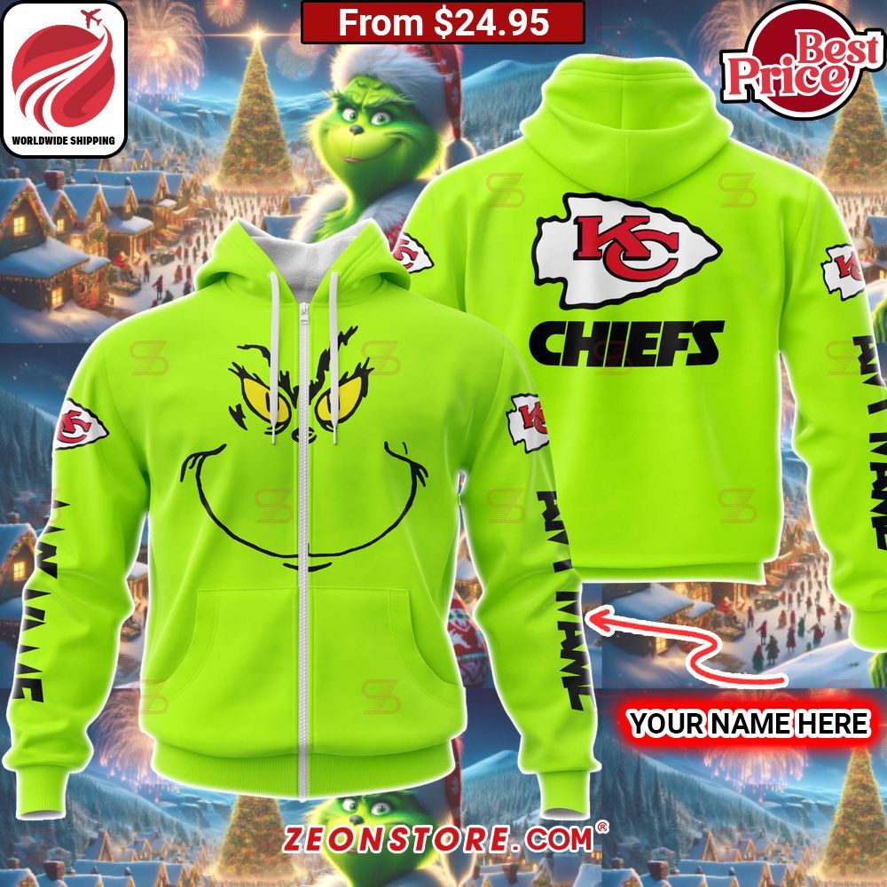 Custom Grinch Kansas City Chiefs Hoodie, Shirt Radiant and glowing Pic dear