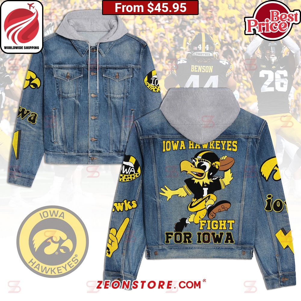 Iowa Hawkeyes Fight for Iowa Hooded Denim Jacket Generous look