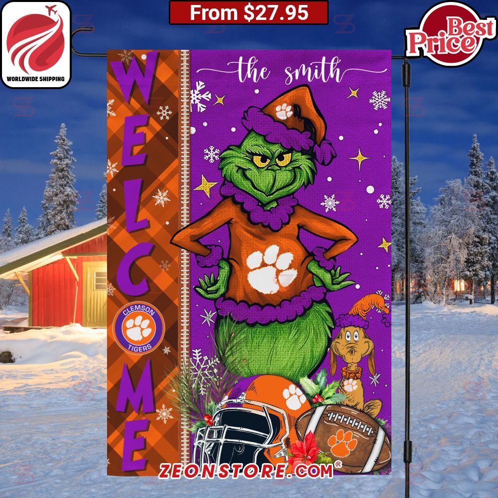 The Grinch Clemson Tigers Welcome Football Christmas Flag Elegant picture.