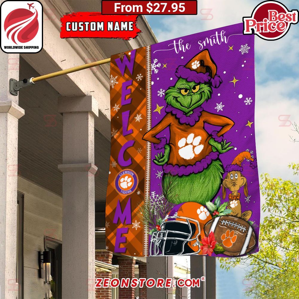 The Grinch Clemson Tigers Welcome Football Christmas Flag Cuteness overloaded