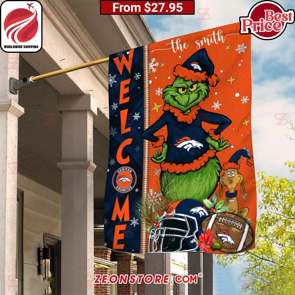 The Grinch Denver Broncos Welcome Football Christmas Flag My friends!